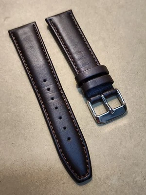 NOS Hadley Roma 20R Brown Padded Stitched Leather Watch Band Silver Inox Buckle - Image 1 of 4