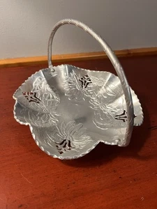 Vintage Farber Shlevin Hand Wrought Aluminum Floral Ruffled Handle Basket-  - Picture 1 of 8