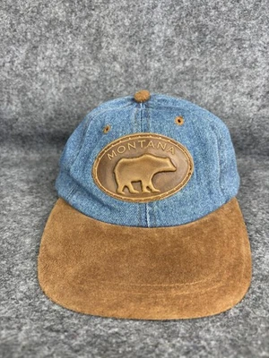 Montana Hat Cap Strap Back One Size Blue Denim Brown Suede Leather Patch Mens - Image 1 of 4