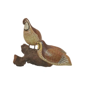 Hand Carved Wood Bob White Quail Bird Sculpture Signed Gable Driftwood Art Pair - Picture 1 of 9