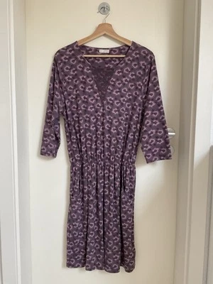 CHEER Damen Kleid Gr. 42 Lila Gemustert Spitze 3/4 Arm Baumwollmischung Stretch - Bild 1 von 4