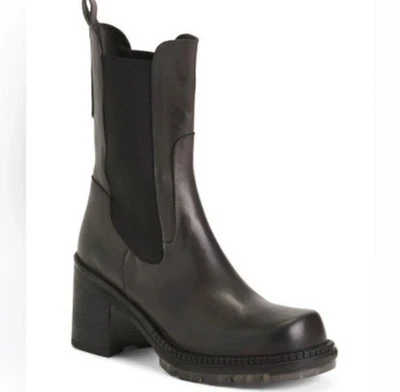 Botas de cuero italiano negras Emanuele Crasto ITALIA para mujer 40/9 media pantorrilla Foto 1 de 4