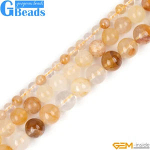 Cuentas redondas de piedras preciosas de cuarzo rutiladas amarillas naturales para hacer joyas de 15" - Imagen 1 de 31