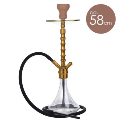 Wasserpfeife Shisha Nargile Set ca. 58cm 1 Schlauch Hookah gold-farbig groß klar - Bild 1 von 4