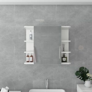 Armoire salle de bain miroir porte étagères meuble de rangement aggloméré blanc