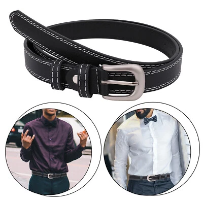 Hombre Genuino Piel Sintética Cinturón Real Nuevo Hebilla Para Vaqueros Negro - Imagen 1 de 4