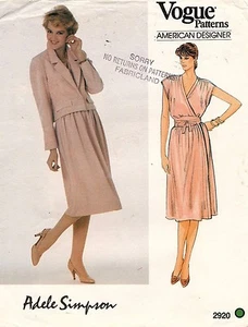 1970's VOGUE  Adele Simpson  Misses' Jacket,Dress Pattern 2920 Size 12 UNCUT - Imagen 1 de 2
