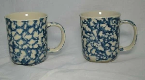 FOLK CRAFT SET OF 2 BLUE/WHITE Sponge TEA CUPS COFFEE MUG by Tienshan - Picture 1 of 4