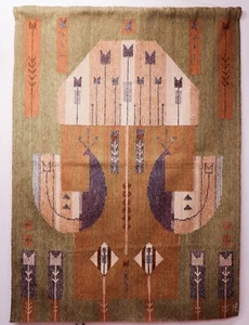 Éva Németh - Green Flatweave carpet / Tapestry with Birds - Hungary around 1970s - Picture 1 of 5