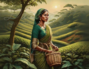 Sri Lankan Tea Picker Art Traditional Ceylon Tea Plantation Wallpaper - Picture 1 of 1