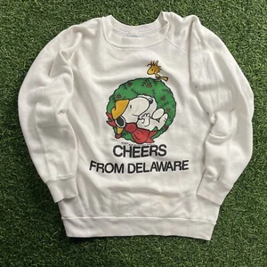 Rare! 1965 Peanuts Christmas Crewneck Sweatshirt Snoopy Delaware Sz. XL Youth - Picture 1 of 12