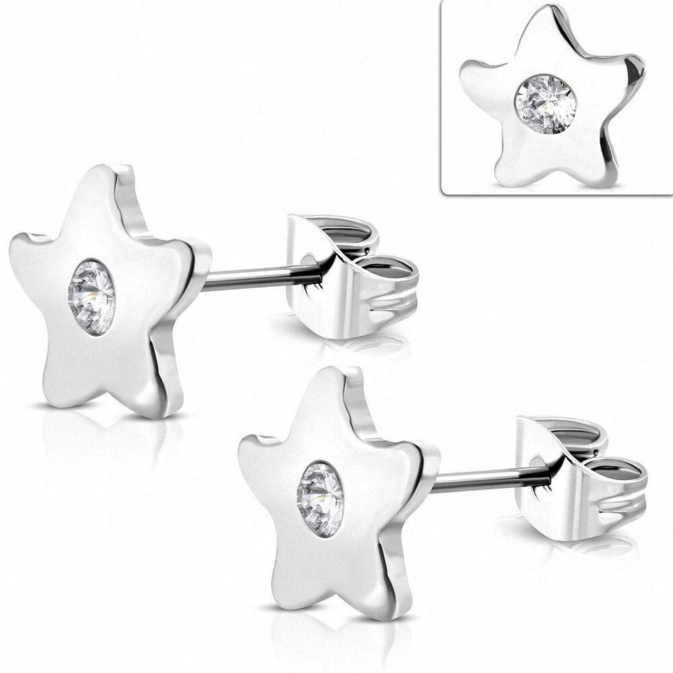 Orecchini A Fiori IN Acciaio Inossidabile Con Zirconio Trasparente (Pair - Immagine 1 di 1