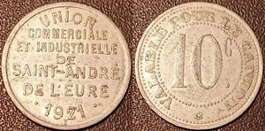 Monete Di Necessità - Saint-André De L'Eure (27) 10 Centimes 1921 EL MON# 10.2 - Foto 1 di 1