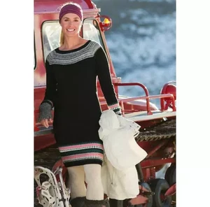 Athleta Fair Isle Nordic Cashmere Cotton Blend Black Sweater Dress Size Small - Picture 1 of 14