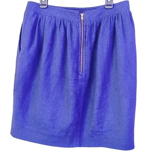 Burberry Brit Woven Short Skirt Womens 6 Blue Pockets Gold Zipper Quiet Luxury - Picture 1 of 12