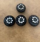Ensemble de boutons noirs perlés avec strass et pierres centrales à multiples facettes NEUF