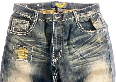 HAMA JEANS, HOMBRE VINTAGE DESGASTADO JEANS STUD BRILLANTES TALLA 36/34 Foto 1 de 4