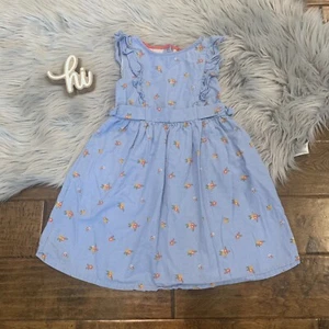 Penelope Mack Girls Dress Blue Orange Floral Sleeveless Size 5 Side Bows Lined - Picture 1 of 10