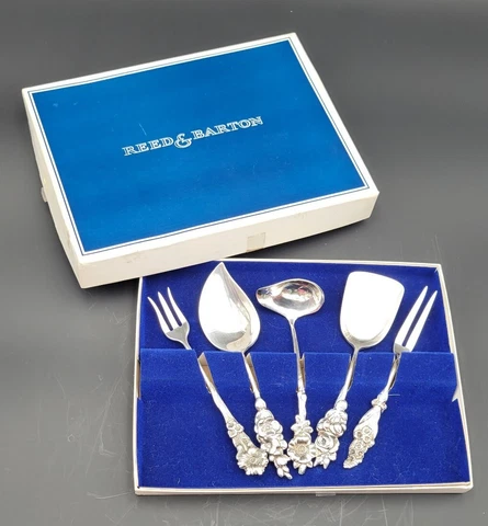Vintage Reed & Barton FIVE small silverplate  serving pieces floral  NEVER USED Cover