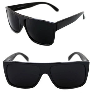 Men's Flat Top Sunglasses Square Shape Polished Black Frame Retro 80's 90's  - Picture 1 of 9