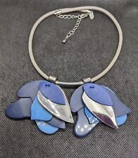 M&S Blue & Silver Leather & Resin Flower And Leaves Necklace .H43