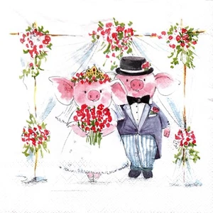 Serviettes en papier cochons amoureux mariage. Paper napkins wedding pigs love - Picture 1 of 1