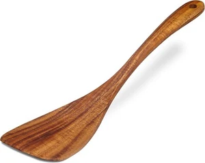 Wooden Spatula Nonstick Turner Acacia Wood, Right Long Handle Flat Frying Spatul - Picture 1 of 6