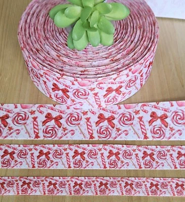 5/8, 7/8 & 1.5 & 3” (1 YD) Peppermint Candy Christmas Ribbon Candy Cane Lollipop - Image 1 of 2