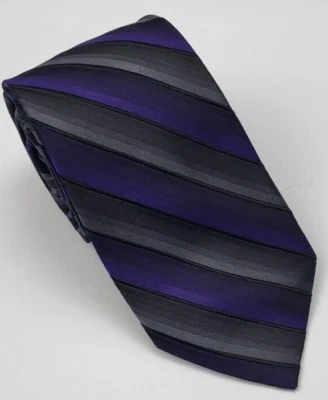Corbata de seda Express púrpura gris rayas negras para hombre ajustada 59 x 2,75 Foto 1 de 4
