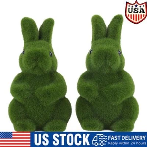 2Pcs Fake Green Moss Rabbit Decorations Flocking Bunny Statue for Spring Decor - Picture 1 of 12