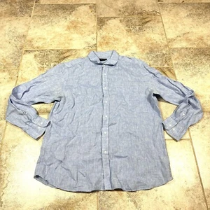 REID & TAYLOR Shirt Mens 44/17.5 Blue 100% Linen Long Sleeve Dad - Picture 1 of 9