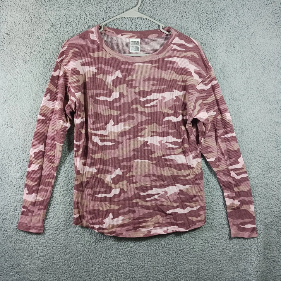Victorias Secret Pink Camo Long Sleeve SM Thermal Crew Neck Tee Shirt N5134