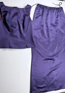 Conjunto de falda y top corto vintage de satén púrpura para mujer 11/12 hecho en EE. UU. - Imagen 1 de 10