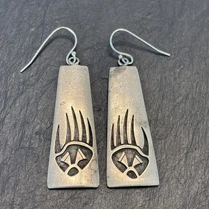 Steven Pooyouma Hopi Sterling Silver Paw Hook Dangle earrings Statement Ts - Picture 1 of 9