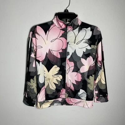 Adidas Girls Floral Print Active Lightweight Sportswear Zipper Jacket Size M  - Image 1 of 4