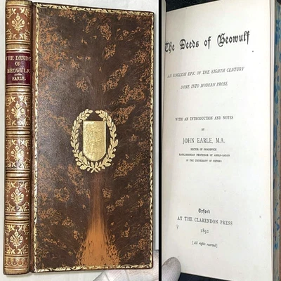 1892 DEEDS OF BEOWULF J. EARLE 1ST EDITION LEATHER EPIC POEM MYTH LEGEND HERO - Image 1 of 4