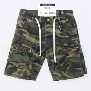 BEBETA HOMBRES VERDE CAMUFLAJE TRABAJO PANTALONES CORTOS RETRO EE. UU. INFORMALES BOLSILLOS JEANS SHORTS - Imagen 1 de 4