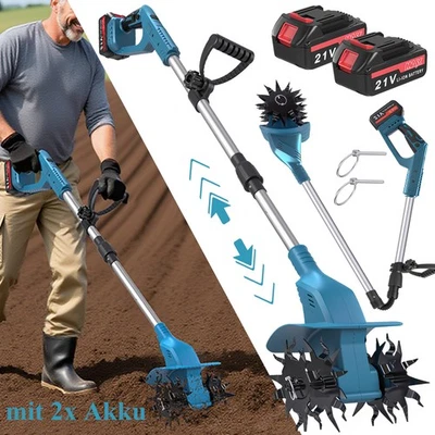 21V Akku Bodenhacke Klein Bodenfräse Gartenfräse Elektro Kultivator mit Batterie - Bild 1 von 4