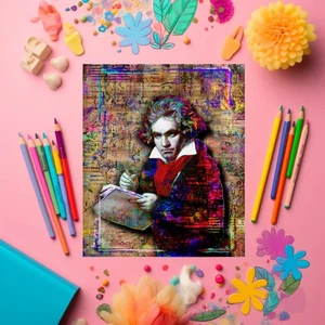 Ludwig Van Beethoven 8x10in Poster, Beethoven Tribute Pop Art Free Shipping US - Picture 1 of 9
