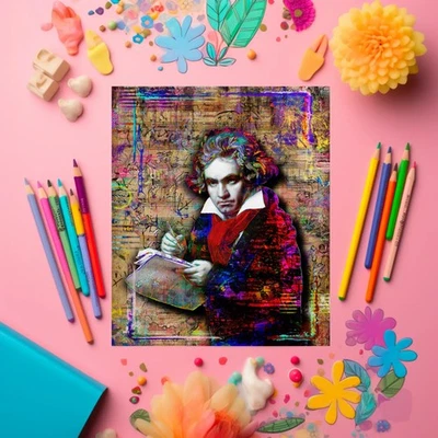 Ludwig Van Beethoven 8x10in Poster, Beethoven Tribute Pop Art Free Shipping US - Image 1 of 4