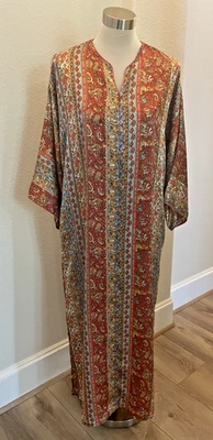 Kimono Oscar de la Renta Silky Feel Paisley Bohemio Kaftan Mumu Cremallera Frontal Talla S Foto 1 de 4