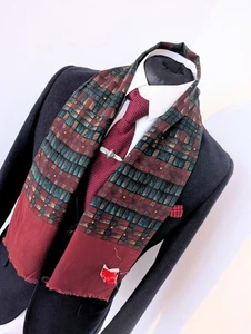 Herren Vintage Geometrischer Schal, Herren 60er Wolle Abend Rot Schal Opernkrawatte - Bild 1 von 10