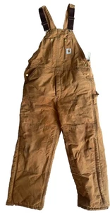 Carhartt Latzhose Erwachsene 38x30 hellbraun Overall schwarz gefüttert gesteppt Duck Bib Vintage USA - Bild 1 von 14