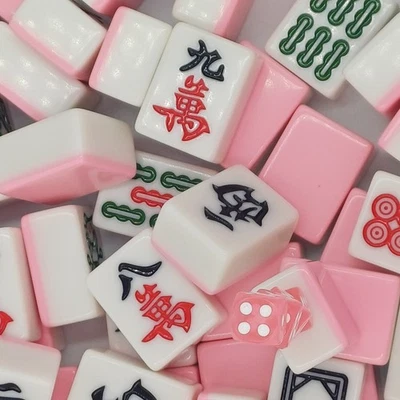 Chinese Mahjong Game Set 144 Tiles Mah Jong English Characters Games Large 42mm - Image 1 of 4
