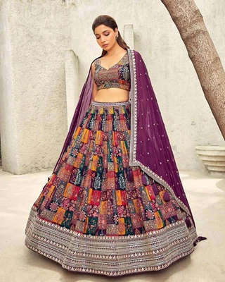 LEHENGA CHOLI INDIO BOLLYWOOD BODA FIESTA PAQUISTANÍ ROPA YA HECHA Foto 1 de 4