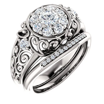 1.41 carat Round Diamond Anniversary Wedding Ring Fancy Band G color SI1 clarity - Image 1 of 2