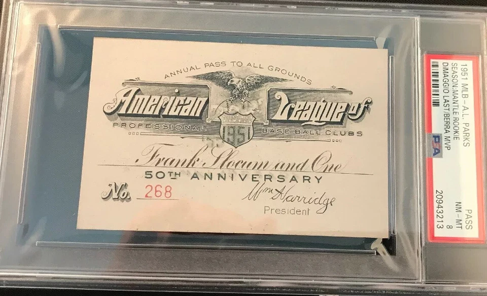 1951 Mickey Mantle Debut 1st Hit/HR RC Ticket Pass PSA Joe Di Maggio Last YR ⚾️ - Image 1 of 4