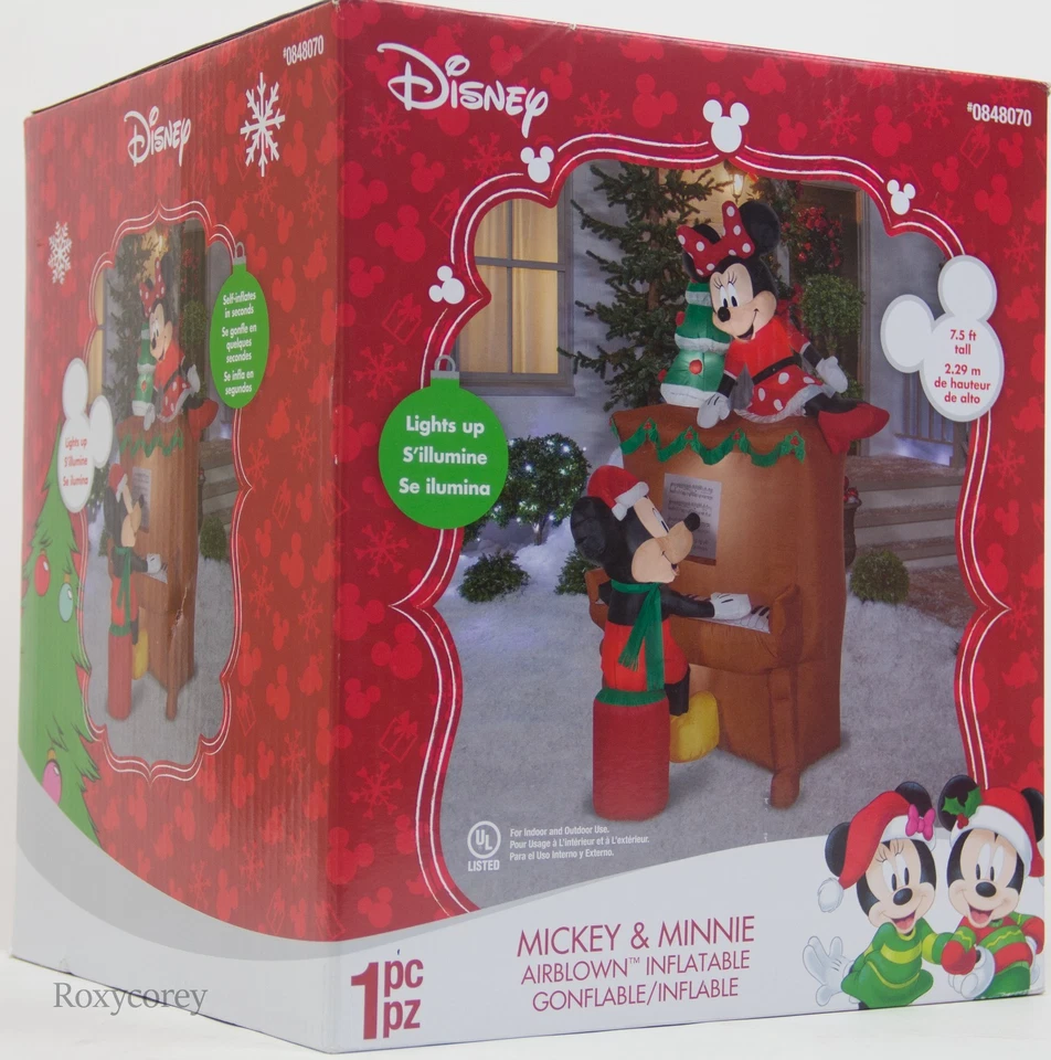 Navidad Disney 7,5 pies Iluminado Mickey y Minnie Mouse Piano Inflable Soplado por Aire Foto 1 de 1