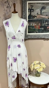 FREE PEOPLE BIRDIE HIGH LOW FLORAL SURPLICE SLEEVELESS MIDI DRESS WHITE SIZE 8 - Picture 1 of 11