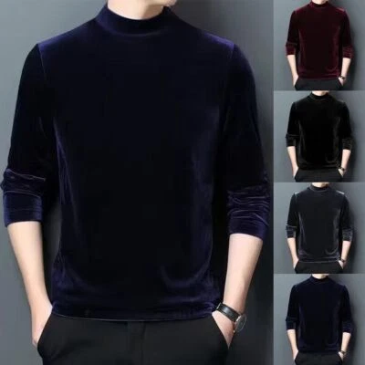 Mens Velvet Half Turtleneck Pullover Long Sleeve Jumper Blouse Tops Warm T-Shirt - Image 1 of 4